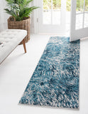 Unique Loom Oasis Wave Machine Made Abstract Rug Blue, Gray/Navy Blue/Ivory 2' 0" x 12' 0"