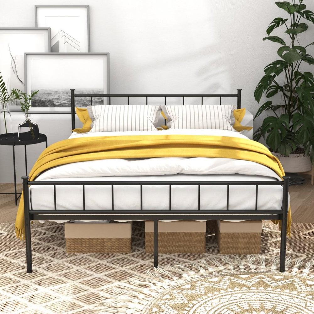 English Elm Queen Platform Bed Frame with Headboard Footboard Matte Black Under Bed Storage W311P433479