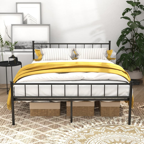 English Elm Queen Platform Bed Frame with Headboard Footboard Matte Black Under Bed Storage W311P433479