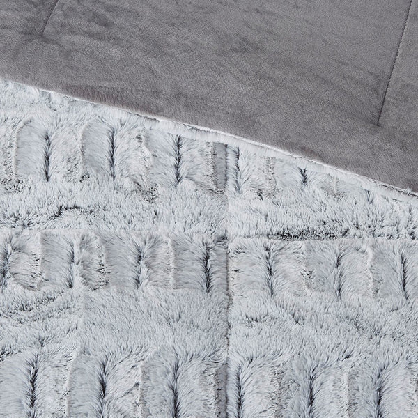 English Elm King/Cal Plush Gia Back Print Long Fur Comforter Mini Set – Reversible Grey Faux Mink, Hypoallergenic, OEKO-TEX Certified Elegance B03597195