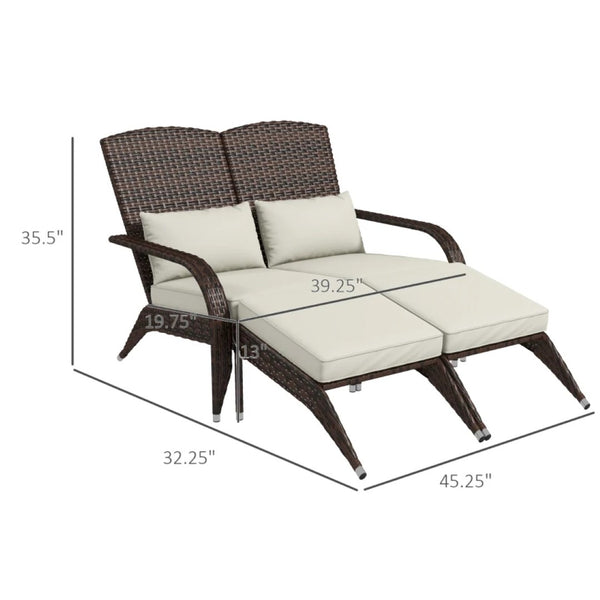 English Elm Outdoor Pe Rattan High Back Lounge Chair with Footstools for Patio Fire Pit Gatherings Brown Mix,Cream White T3971S00195