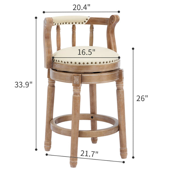 English Elm Cow Leather Swivel Barstool Solid Hardwood Frame Contoured Back for Kitchen Bar W2195P462641