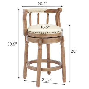 English Elm Cow Leather Swivel Barstool Solid Hardwood Frame Contoured Back for Kitchen or Bar W2195P462643