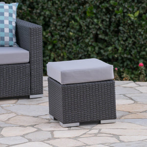 English Elm Christopher Knight Home® - SANTA modern SANTA ROSA 16 Grey+Silver PE Rattan Patio Ottoman with Iron Frame and Waterproof Fabric Cushion (17.5x13.75) 62570.00GRY