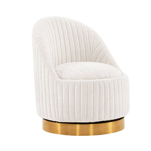 English Elm Leela Plush Chenille Swivel Lounge Chair with Brushed Gold Base, Ribbed Stitching, 440lb Capacity Cream B365P397955