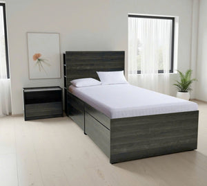 English Elm Robin Twin Storage Bed Dark Gray with 4 Extra-Deep Drawers, Sturdy Wood Frame, Slatted Platform, Adjustable Headboard Shelves B040S00132