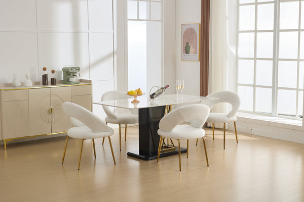 English Elm 061-Set Of 1 Cozy Teddy Fabric Dining Chair With Curved Backrest & Chic Gold Legs For Modern Spaces W527P255479