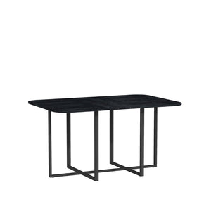 English Elm Black Wood Grain Rectangular Table with Six White Pu Upholstered Chairs Modern Set W3875S00094