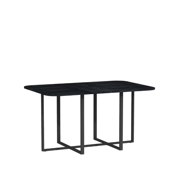 English Elm Black Wood Grain Rectangular Table with Six White Pu Upholstered Chairs Modern Set W3875S00094