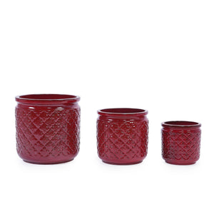 English Elm 3 Pieces Ceramic Flowerpot Set - Modern Bean Paste Red Planters For Stylish Indoor & Outdoor Spaces W3273P321477