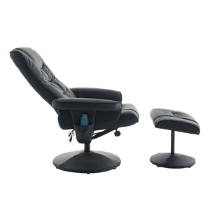English Elm 015-Recliner Ergonomic Swivel Massage Chair with Ottoman, Heated 5-Point Vibration, 140° PU Recliner Black W2636P262445