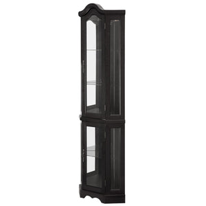 English Elm Lighted Corner Curio Cabinet With Adjustable Shelves & Integrated Lighting - Stylish Oak Display Solution W1758P300124