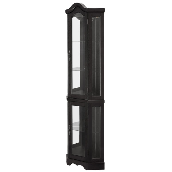 English Elm Lighted Corner Curio Cabinet With Adjustable Shelves & Integrated Lighting - Stylish Oak Display Solution W1758P300124