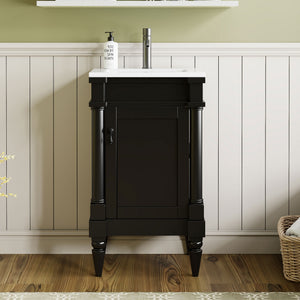 English Elm 18-Inch Modern Bathroom Vanity with Sink Compact Retro Design Durable MDF & Solid Wood Legs Storage-Friendly Black N710P257401B