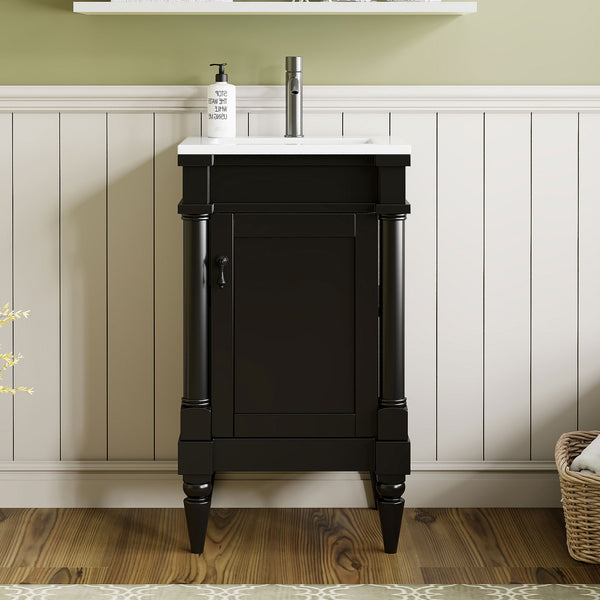 English Elm 18-Inch Modern Bathroom Vanity with Sink Compact Retro Design Durable MDF & Solid Wood Legs Storage-Friendly Black N710P257401B