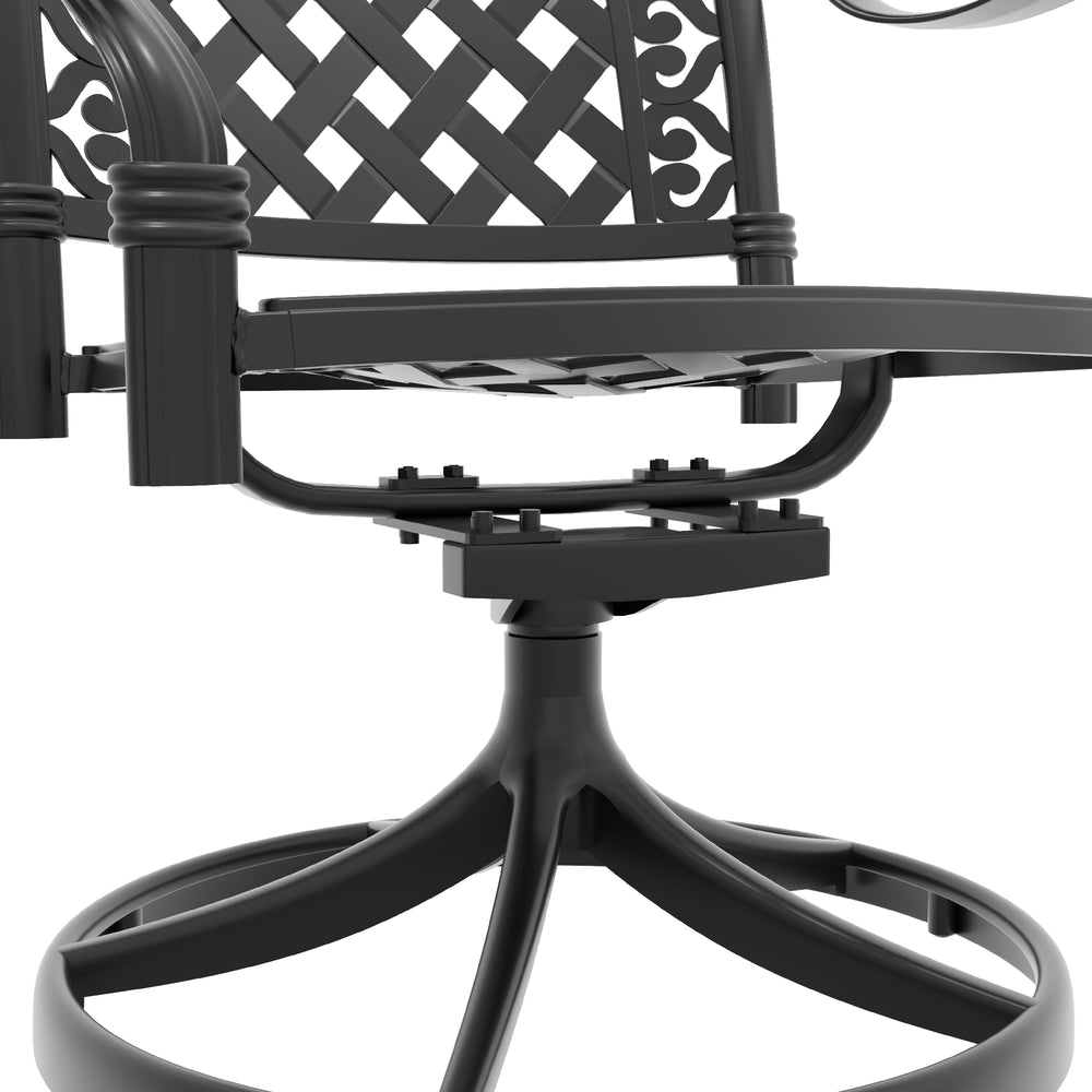 English Elm 7-Piece All-Weather Cast Aluminum Dining Set With Cushions, Umbrella Hole, And Swivel Chairs For 6 W1710S00371