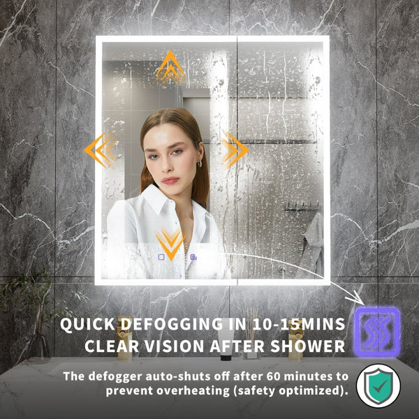 English Elm 30*32 Inch Led Medicine Cabinet with Anti-fog Gfci Outlet and Stepless Dimming Mirror W637P349459
