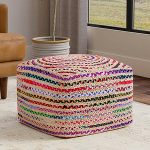 English Elm Margo Handcrafted Jute Cotton Braided Square Pouf Bohemian Footrest for Living Rooms B136P427594