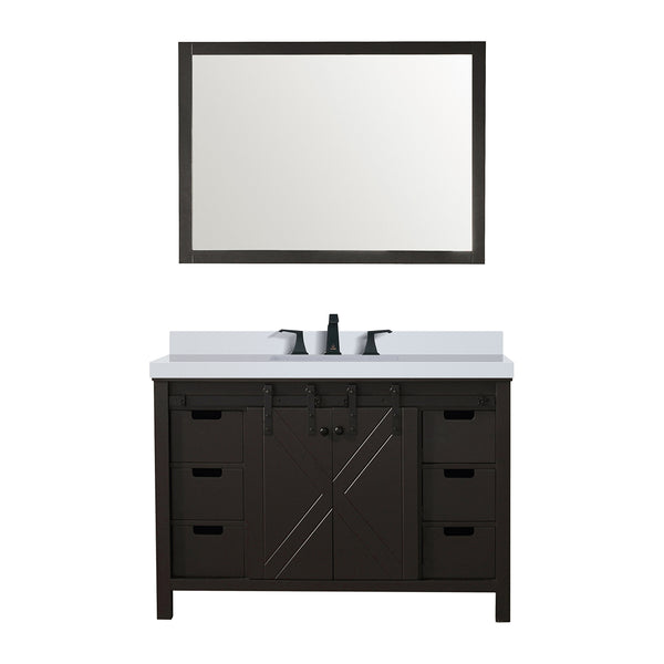 English Elm Brown 48 In. Bath Vanity Set With White Quartz Countertop, Matte Black Faucet & 44 In. Mirror B2731S01279