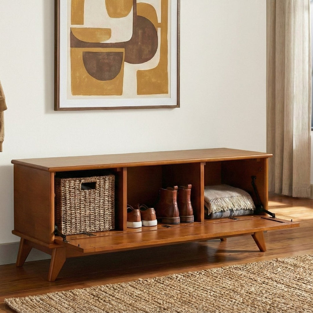 English Elm Draper Solid Wood Flip Top Storage Bench with Tapered Legs for Entryway or Bedroom B136P478331