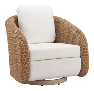 Zuo Modern Solara Swivel Chair Ivory - Stylish Outdoor Seating With Durable Fabric And Elegant Rattan Design White 100% Polyester,Aluminum,100% Polyethylene 704176-zuo-modern