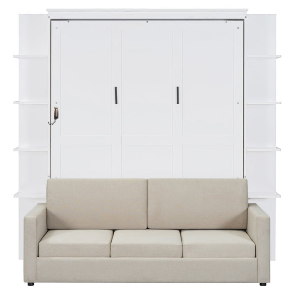 English Elm Queen Murphy Bed with Integrated Sofa Space Saving Fold Down Cabinet for Studio Living White LP000591AAK-2