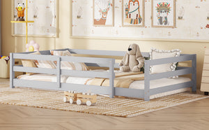 English Elm Twin Pine Montessori Floor Bed with Safety Fence — Grey Low-Profile Kids Twin Frame, 77"x38.9" Interior W1820P369890