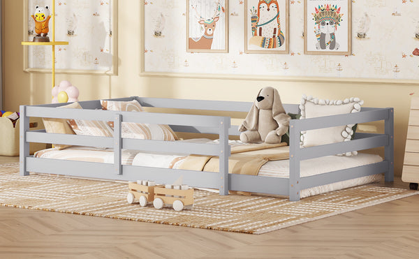 English Elm Twin Pine Montessori Floor Bed with Safety Fence — Grey Low-Profile Kids Twin Frame, 77"x38.9" Interior W1820P369890