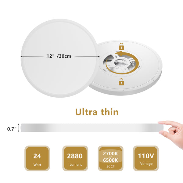 English Elm 6PK 12 in LED Flush Mount Ceiling Light Fixture, 2880 Lumens, 5-CCT Selectable, Dimmable, Damp Location White W2312P375003