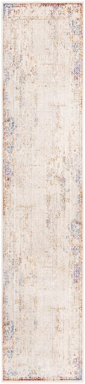 Unique Loom Deepa Ombre Machine Made Floral / Botanical Rug Ivory, Beige/Gray/Silver/Rust Red/Blue/Light Brown 2' 6" x 12' 2"