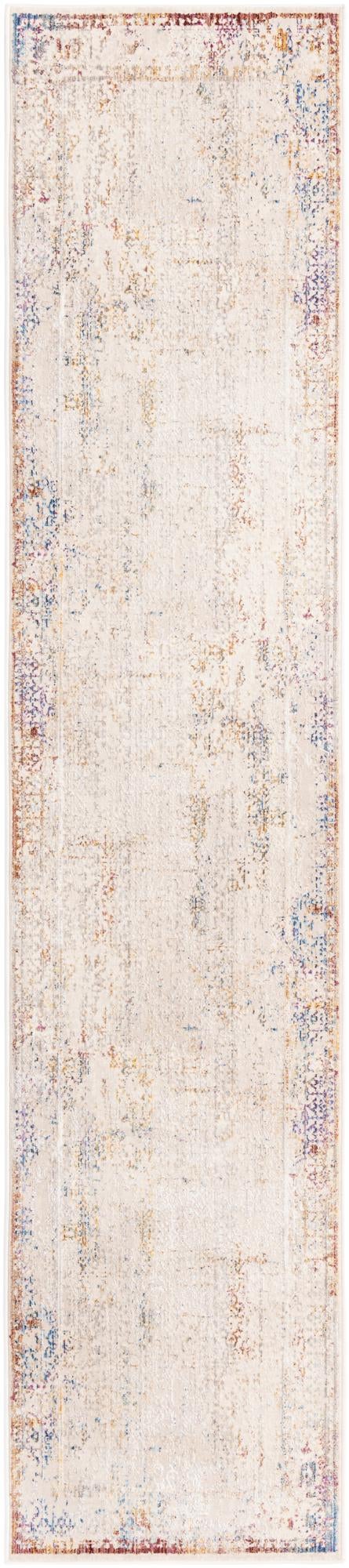 Unique Loom Deepa Ombre Machine Made Floral / Botanical Rug Ivory, Beige/Gray/Silver/Rust Red/Blue/Light Brown 2' 6" x 12' 2"