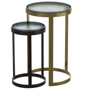 Worldwide Home Furnishings Ares-2pc Antique Gold & Black Accent Table Set – Sturdy Metal Frames With Unique Cast Glass Tops Black,Antique Gold Metal,Cast Glass 501-098gl_Bk