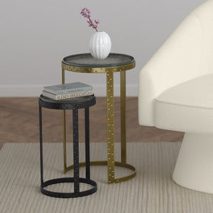 Worldwide Home Furnishings Ares-2pc Antique Gold & Black Accent Table Set – Sturdy Metal Frames With Unique Cast Glass Tops Black,Antique Gold Metal,Cast Glass 501-098gl_Bk