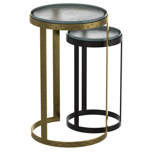 Worldwide Home Furnishings Ares-2pc Antique Gold & Black Accent Table Set – Sturdy Metal Frames With Unique Cast Glass Tops Black,Antique Gold Metal,Cast Glass 501-098gl_Bk