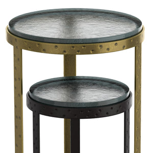 Worldwide Home Furnishings Ares-2pc Antique Gold & Black Accent Table Set – Sturdy Metal Frames With Unique Cast Glass Tops Black,Antique Gold Metal,Cast Glass 501-098gl_Bk