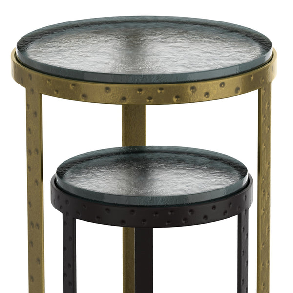 Worldwide Home Furnishings Ares-2pc Antique Gold & Black Accent Table Set – Sturdy Metal Frames With Unique Cast Glass Tops Black,Antique Gold Metal,Cast Glass 501-098gl_Bk