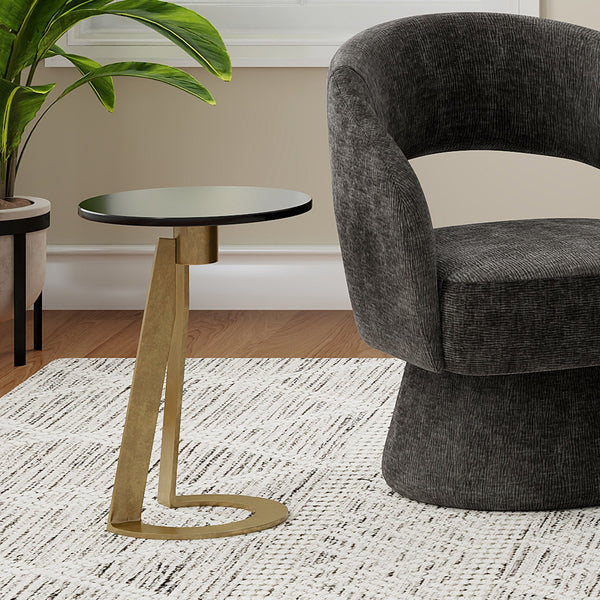 Worldwide Home Furnishings Devas-accent Marble-topped Table With Unique Hammered Brass Base For Elegant Home Decor Accents Black,Aged Brass Marble,Metal 501-112bk