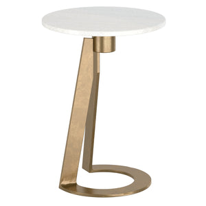 Worldwide Home Furnishings Devas-accent Marble-topped Table With Unique Hammered Brass Base For Elegant Home Decor Accents White,Aged Brass Marble,Metal 501-112wt
