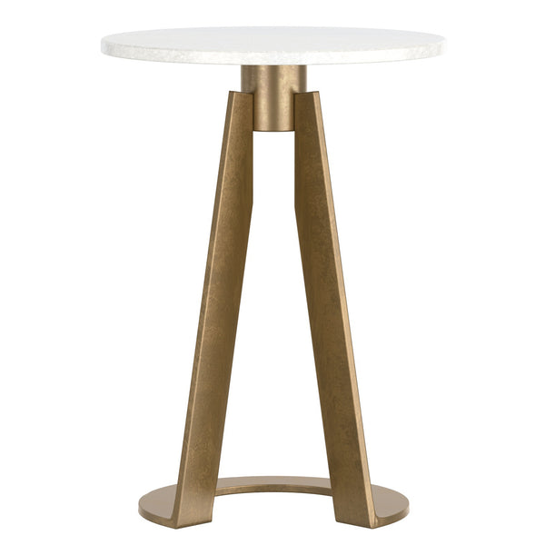 Worldwide Home Furnishings Devas-accent Marble-topped Table With Unique Hammered Brass Base For Elegant Home Decor Accents White,Aged Brass Marble,Metal 501-112wt