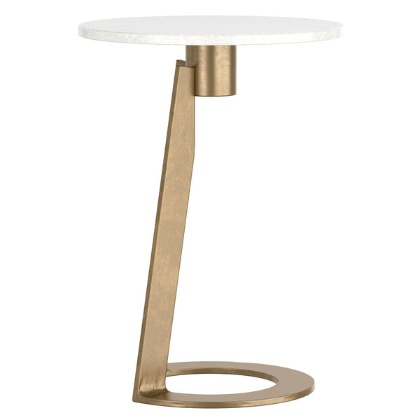 Worldwide Home Furnishings Devas-accent Marble-topped Table With Unique Hammered Brass Base For Elegant Home Decor Accents White,Aged Brass Marble,Metal 501-112wt