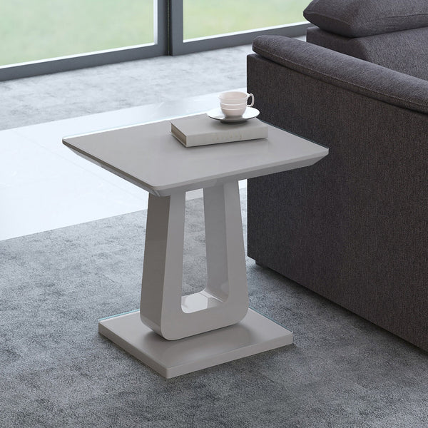 Worldwide Home Furnishings Corvus-accent Table - Stylish Warm Grey Finish With Tempered Glass Top & Modern Pedestal Base Warm Grey Engineered Wood,Glass 501-159wgy