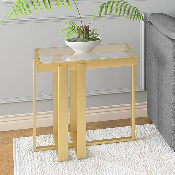 Worldwide Home Furnishings Paxton-accent Table - Elegant Gold Finish With Clear Glass Top For Modern Living Room & Bedroom Decor Brushed Gold Metal,Glass 501-167gl