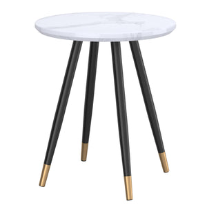 Worldwide Home Furnishings Emery-round Coffee Table - Chic Marble Accent With Stylish A-line Metal Legs For Modern Spaces White Faux Marble,Black Engineered Wood,Laminated Veneer,Metal 501-294wt