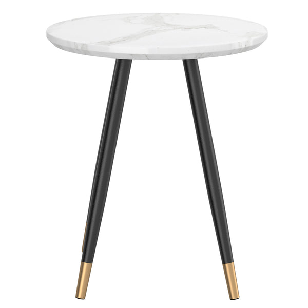 Worldwide Home Furnishings Emery-round Coffee Table - Chic Marble Accent With Stylish A-line Metal Legs For Modern Spaces White Faux Marble,Black Engineered Wood,Laminated Veneer,Metal 501-294wt