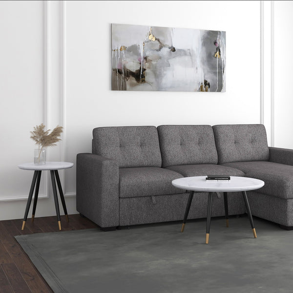 Worldwide Home Furnishings Emery-round Coffee Table - Chic Marble Accent With Stylish A-line Metal Legs For Modern Spaces White Faux Marble,Black Engineered Wood,Laminated Veneer,Metal 501-294wt