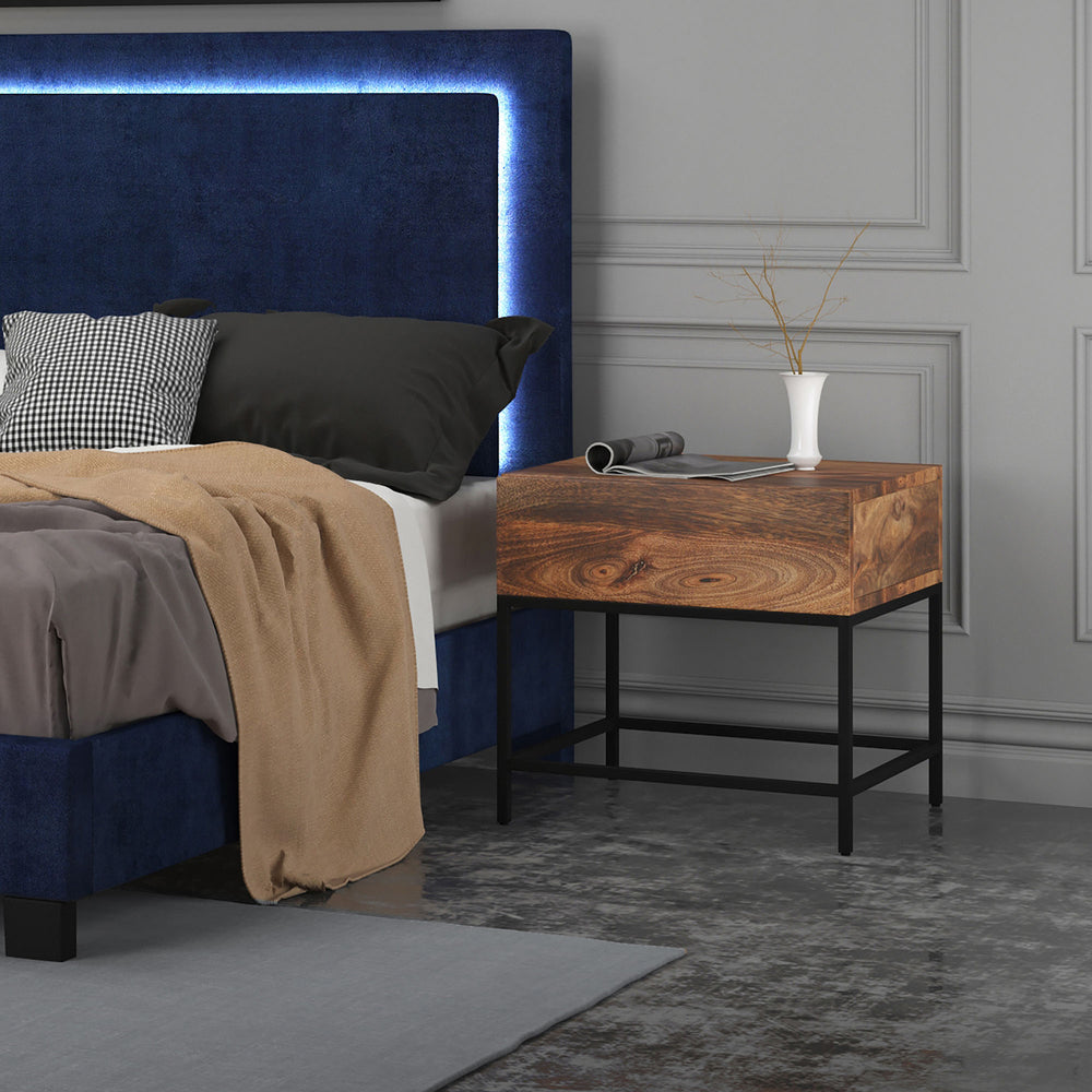 Worldwide Home Furnishings Ojas-accent Table - Rustic Modern Design With Natural Burnt Finish & Spacious Drawer For Storage Natural Burnt,Black Solid Wood,Wrought Iron 501-513nt