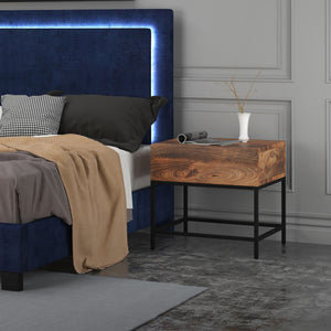 Worldwide Home Furnishings Ojas-accent Table - Rustic Modern Design With Natural Burnt Finish & Spacious Drawer For Storage Natural Burnt,Black Solid Wood,Wrought Iron 501-513nt