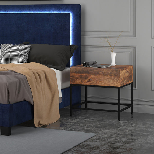 Worldwide Home Furnishings Ojas-accent Table - Rustic Modern Design With Natural Burnt Finish & Spacious Drawer For Storage Natural Burnt,Black Solid Wood,Wrought Iron 501-513nt