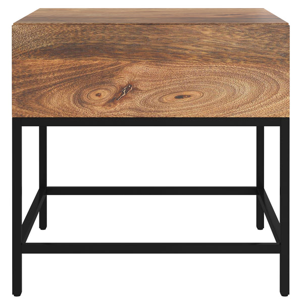 Worldwide Home Furnishings Ojas-accent Table - Rustic Modern Design With Natural Burnt Finish & Spacious Drawer For Storage Natural Burnt,Black Solid Wood,Wrought Iron 501-513nt