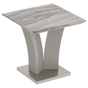 Worldwide Home Furnishings Napoli-accent Table - Modern Marble-look Design With Stylish Geometric Base In Warm Grey Finish Light Grey Faux Marble,Stainless Steel 501-545gy